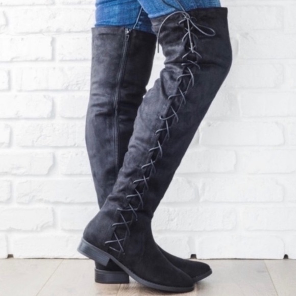 LAST! Vegan Suede Lace Up Side Boots - Picture 3 of 3